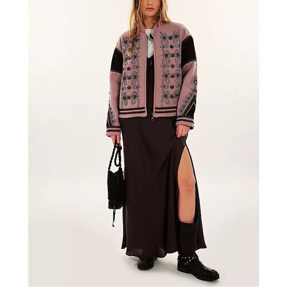 🆕 FREE PEOPLE We The Free Boy Band Bomber Jacket / Woodrose - Picture 7 of 7